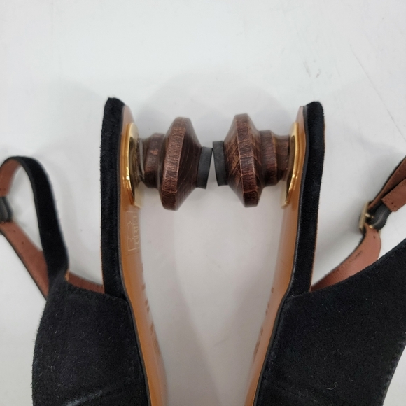 Souliers Martinez Black Pointed Toe Wooden Kitten Heel Slingback Size 8 EU 39 - Picture 12 of 16